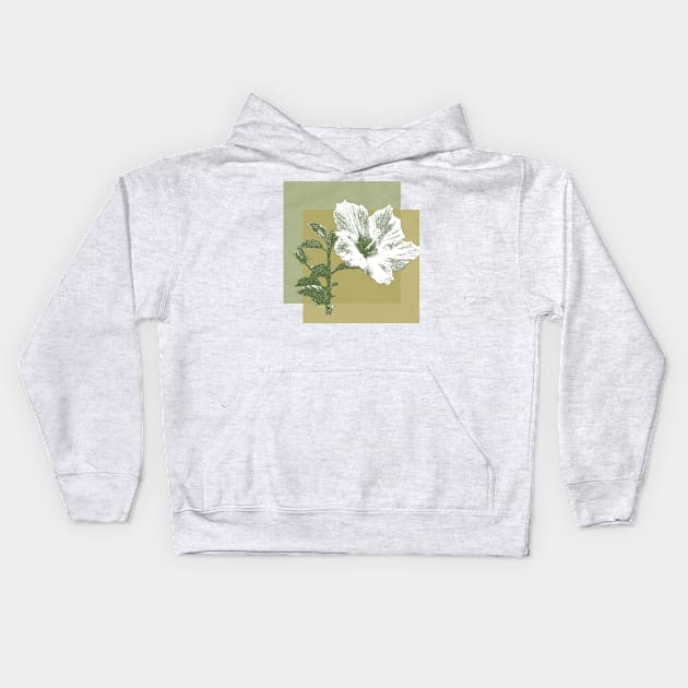 white hibiscus on yellow frame Kids Hoodie by Alina